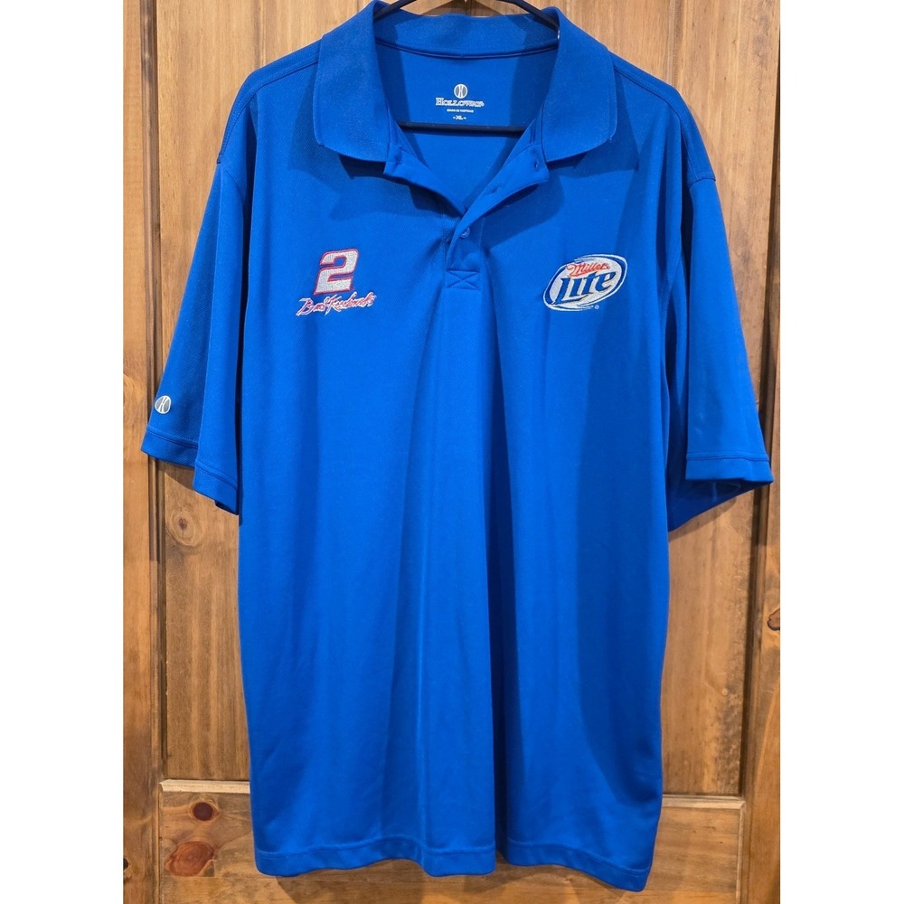 Holloway NASCAR Miller Lite Polo Shirt XL‎ Blue Embroidered Logo #2 Signature